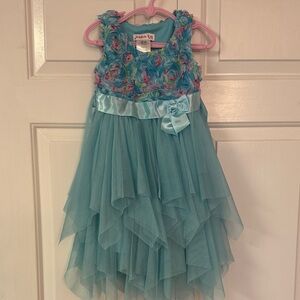 Jessica Ann Aqua Dress with Floral Accents